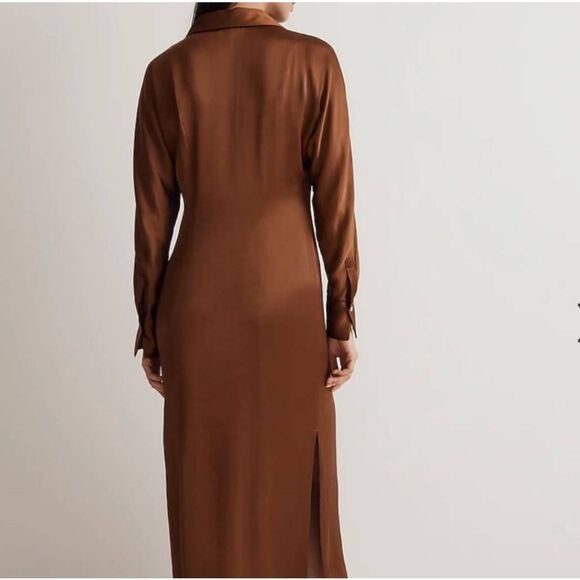 Madewell womens Sz 2 brown satin button front midi dress - Picture 2 of 9